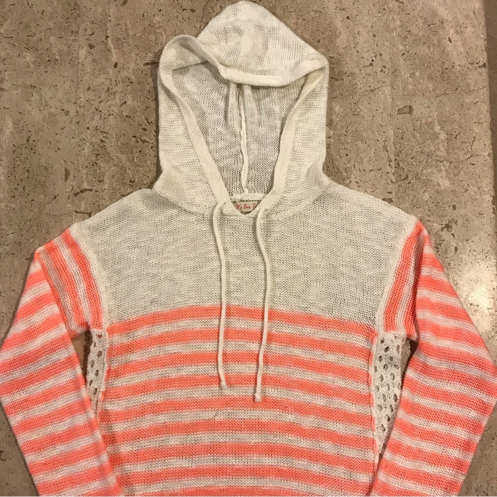 It’s Our Time Pink and Cream Knit Sweater Hoodie with Lace Sides Size Small
